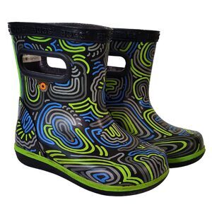 BOGS Unisex Sz 5 Toddler Child Kids Skipper Rain Boot Cloud Geo Boys Rubber